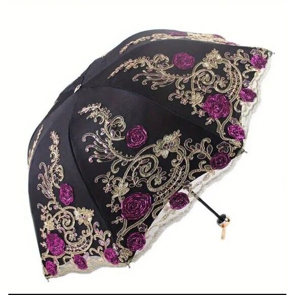 Floral Umbrella For Sun, Rain or Decoration‎ In Black Manual Open and Close - Picture 1 of 3